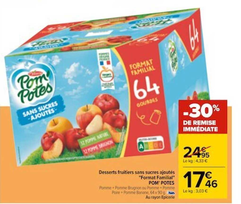 desserts fruitiers sans sucres ajoutés "format familial" pom'potes