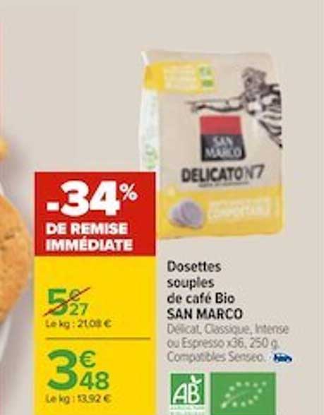 dosettes souples de café bio san marco