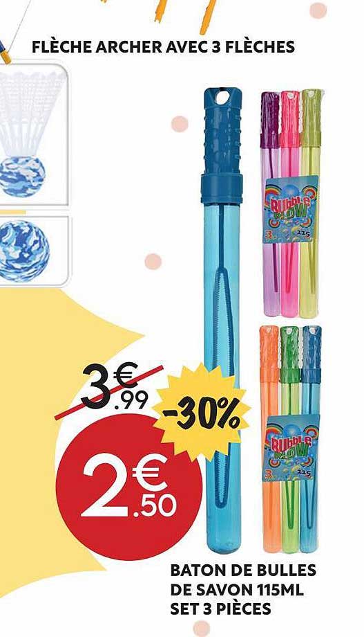 flèche archer avec 3 flèches, bâton de bulles de savon 115 ml set 3 pièces