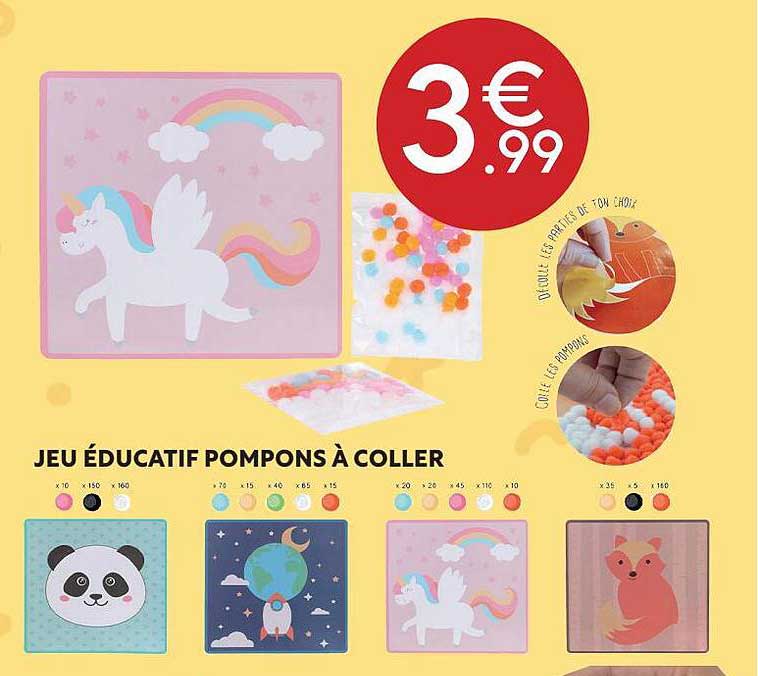 jeu éducatif pompons à coller