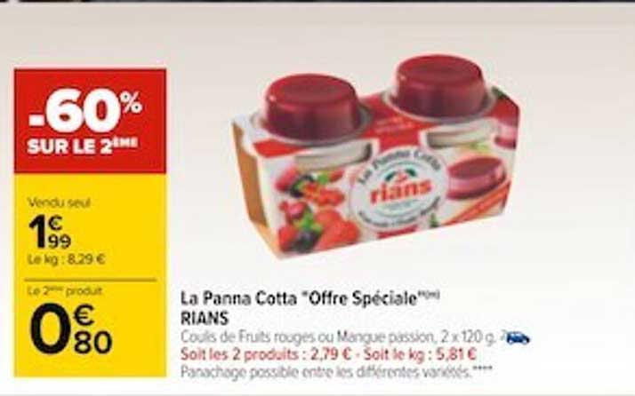 la panna cotta "offre spéciale rians