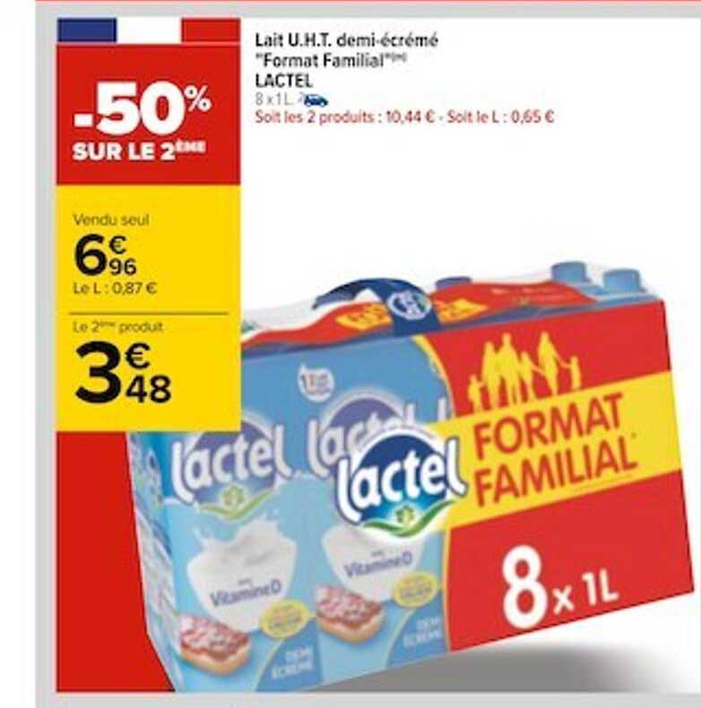 lait u.h.t. demi-écrémé "format familial" lactel