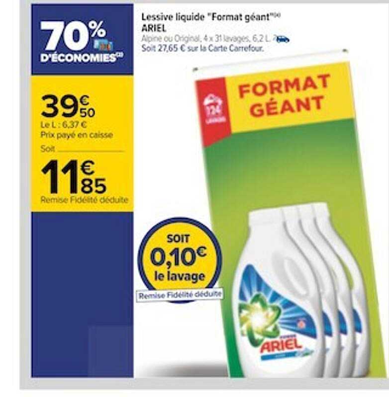 lessive liquide "format géant" ariel