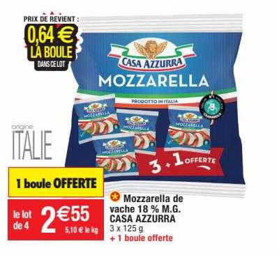 mozzarella de vache 18% m.g. casa azzurra