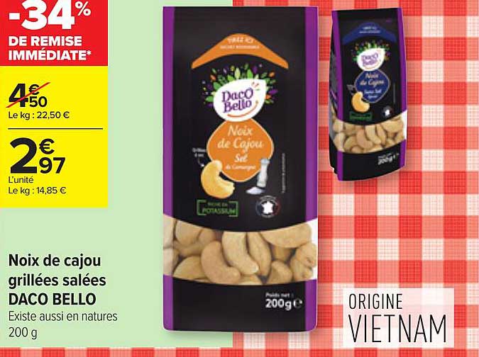 noix de cajou grillées salées daco bello