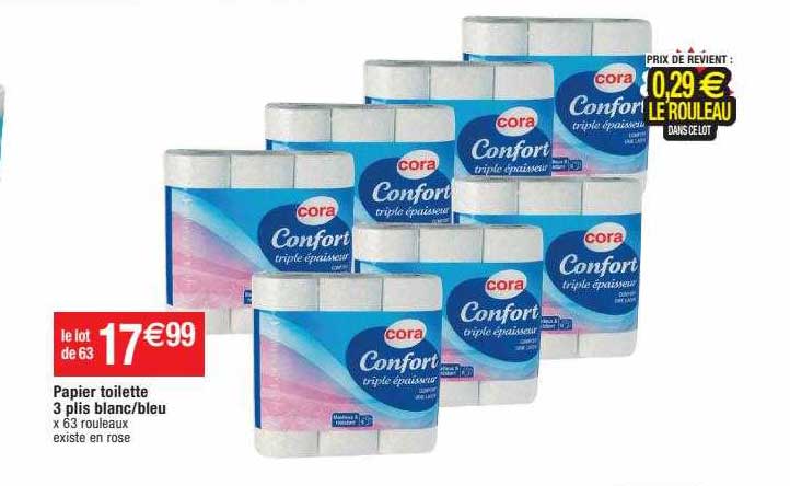 papier toilette 3 plis blanc - bleu