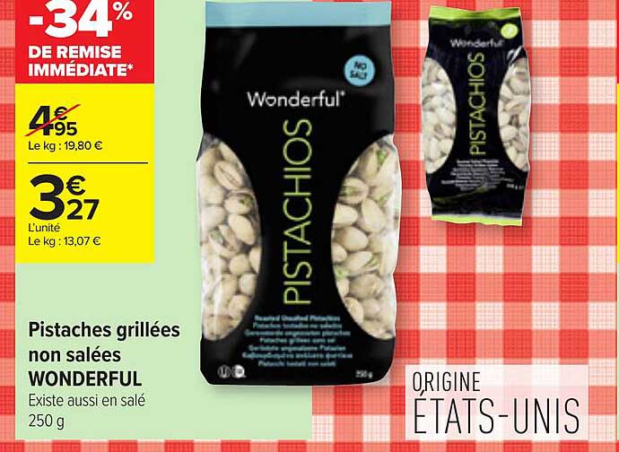 pistaches grillées non salées wonderful