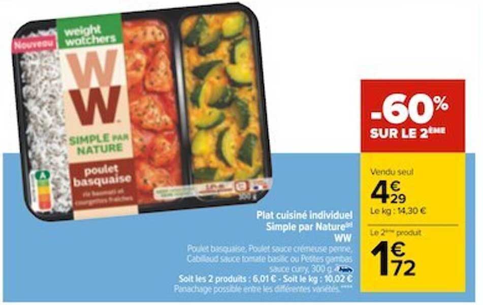 plat cuisiné individuel simple par nature ww