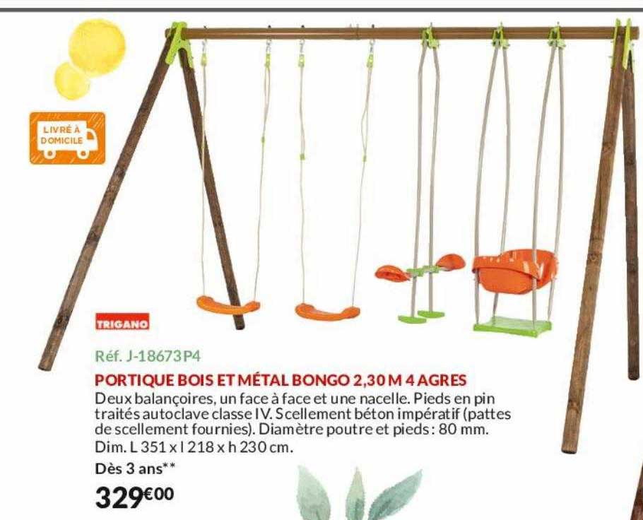 portique bois et métal bongo 2,30 m 4 agres