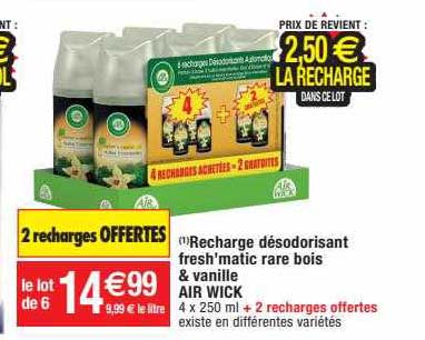 recharge désodorisant fresh'matic rare bois & vanille air wick