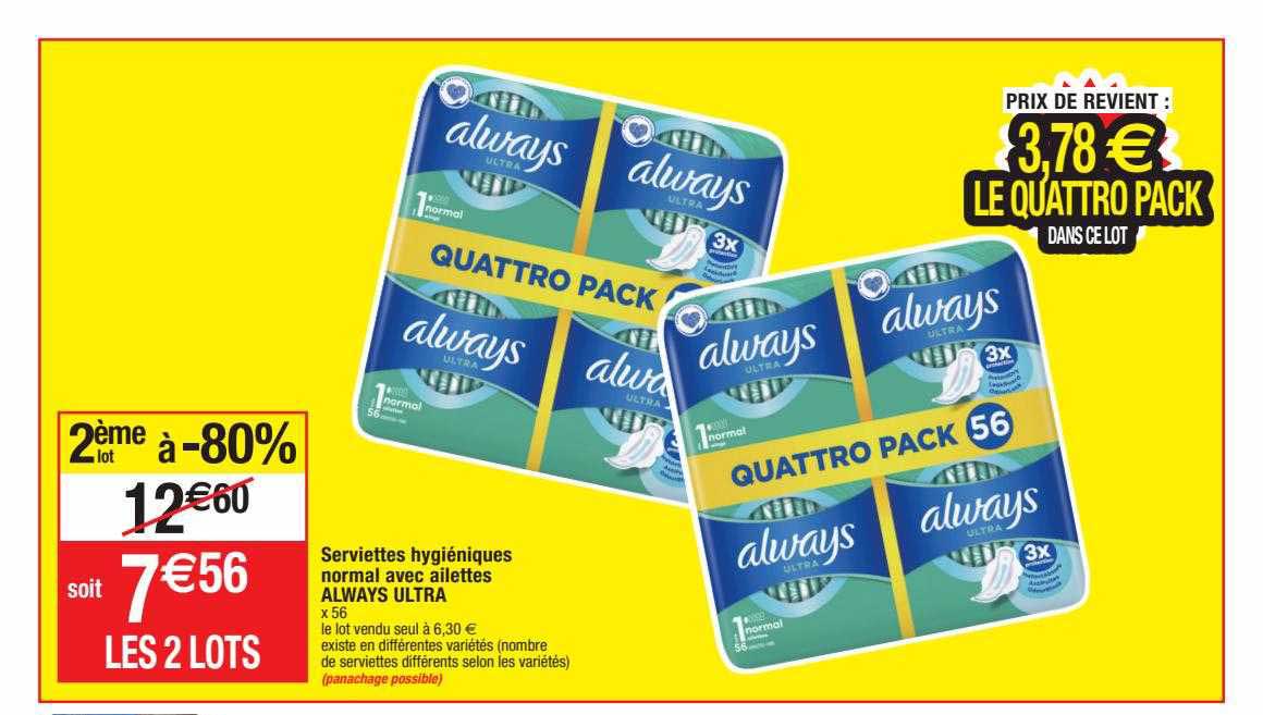 serviettes hygiéniques normal avec ailettes always ultra