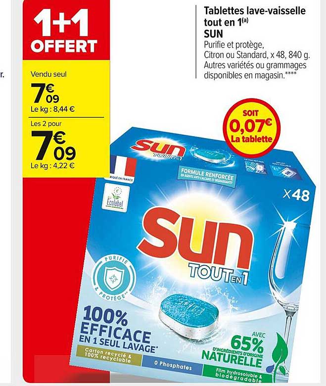 tablettes lave-vaisselle tout en 1 sun