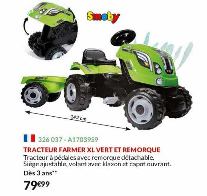 tracteur farmer xl vert et remorque