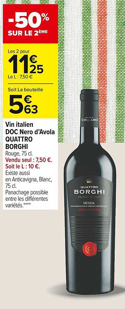 vin italien doc nero d'avola quattro borghi