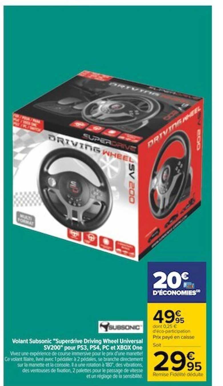 volant superdrive driving wheel universal sv200 pour ps3, ps4, pc et xbox one
