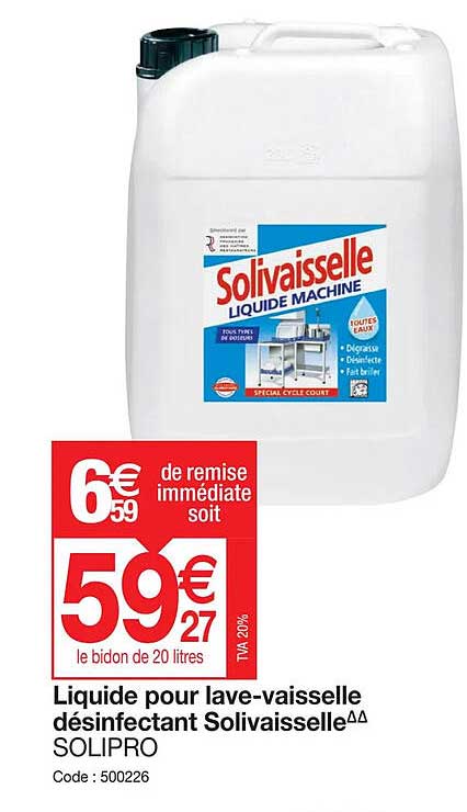 liquide pour lave-vaisselle désinfectant soli vaisselle solipro