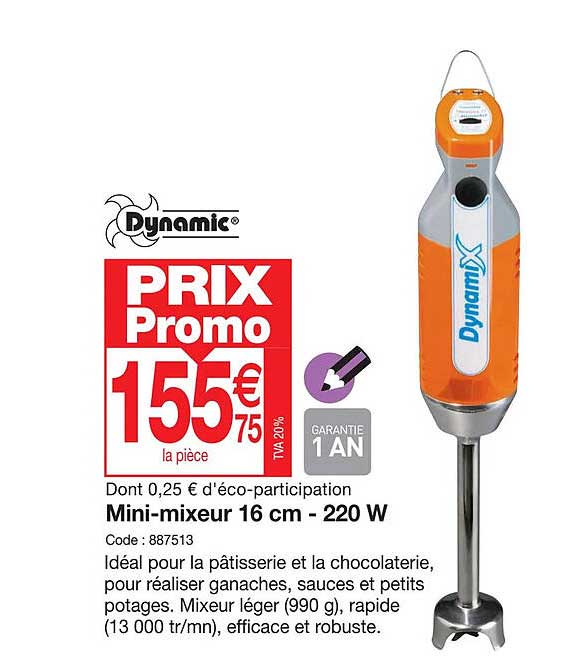 mini-mixeur 16 cm - 220w dynamic