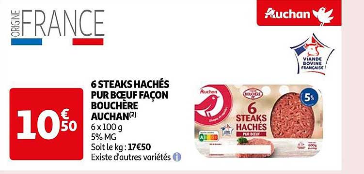 6 steaks hachés pur bœuf façon bouchère auchan