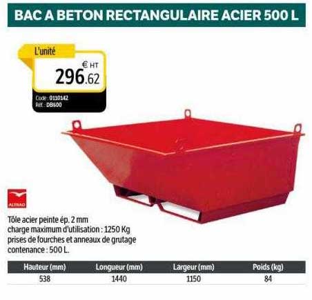 bac à béton rectangulaire acier 500l altrad