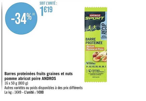 barres protéinées fruits graines et nuts pomme abricot poire andros