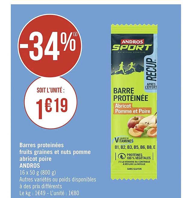 Barres Protéinées Fruits Graines Et Nuts Pomme Abricot Poire Andros