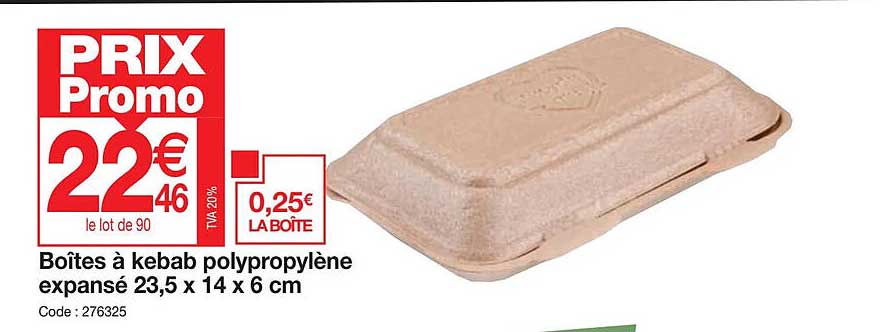 boîtes à kebab polypropylène expansé 23,5 x 14 x 6 cm
