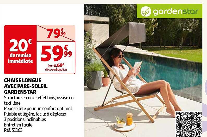 Chaise Longue Avec Pare-soleil Gardenstar