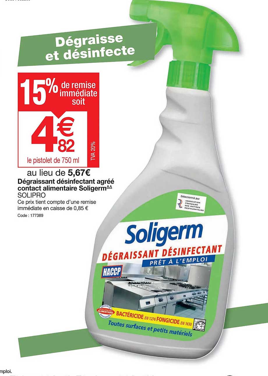 dégraissant désinfectant agréé contact alimentaire soligerm solipro