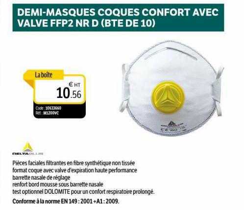 demi-masques coques confort avec valve ffp2 nr d (bte de 10)