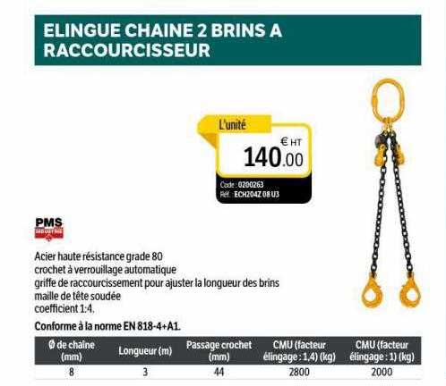 élingue chaîne 2 brins à raccourcisseur
