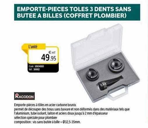 emporte-pièces tôles 3 dents sans butée à billes (coffret plombier) racodon