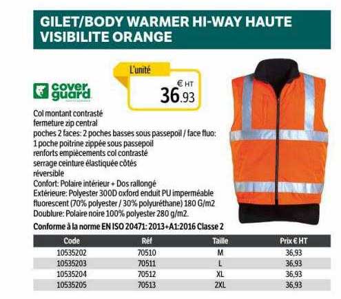 gilet-body warmer hi-way haute visibilité orange cover guard