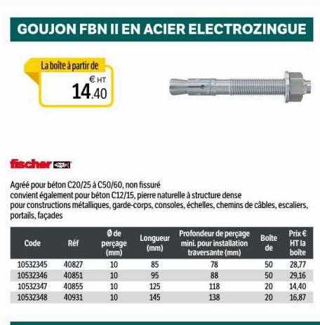 goujon fbn II en acier électrozingue fischer