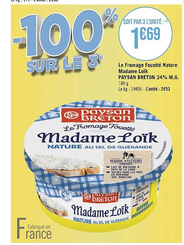 le fromage fouetté nature madame loïk paysan breton 24% m.g.