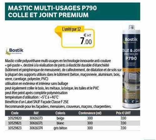 mastic multi-usages p790 colle et joint premium bostik