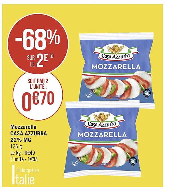 mozzarella casa azzurra 22% mg
