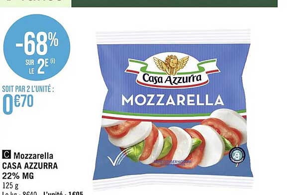 mozzarella casa azzurra 22% mg