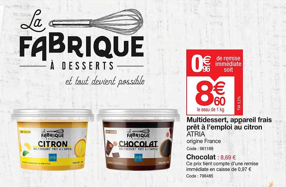 multi dessert, appareil frais prêt à l'emploi au citron atria