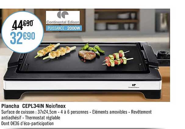 Plancha Cepl34in Noir-inox Continental Edison