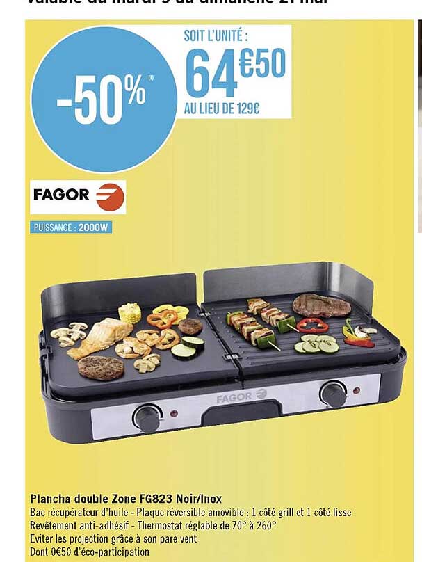 Plancha Double Zone Fg823 Noir-inox Fagor