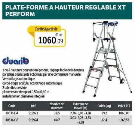 plate-forme à hauteur réglable xt perform duarib