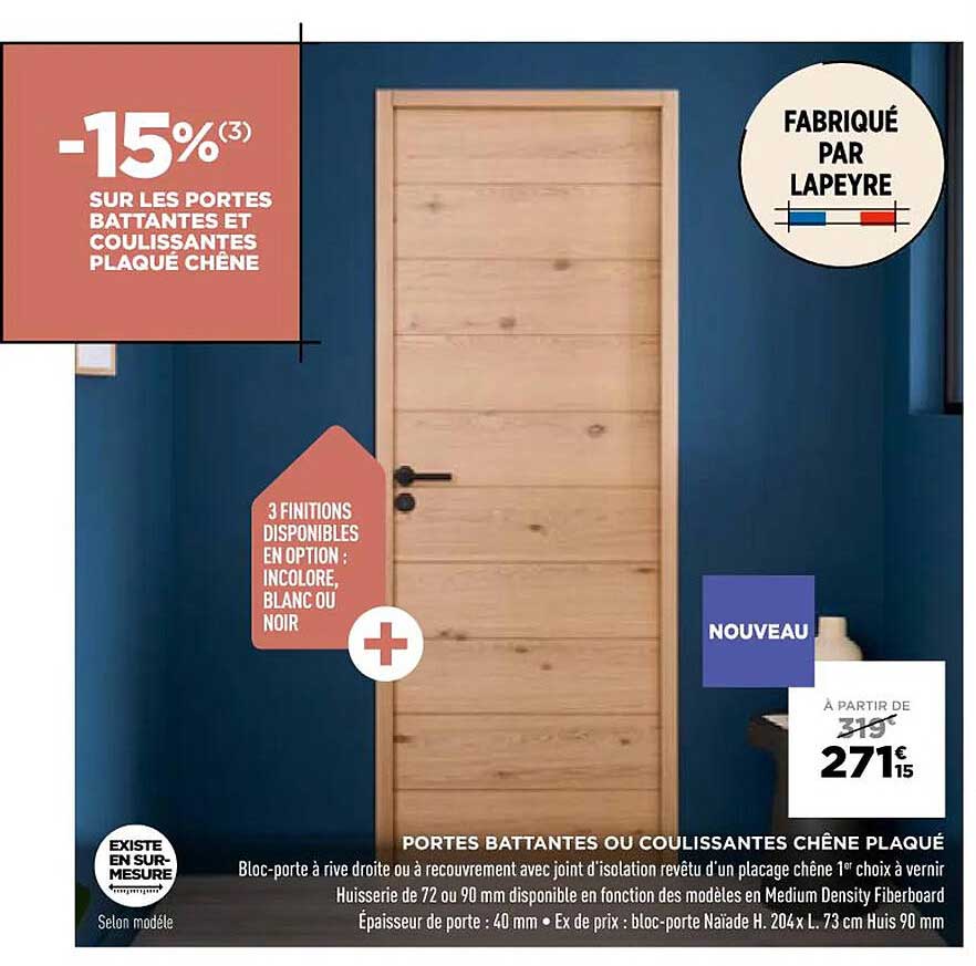 portes battantes ou coulissantes chêne plaqué