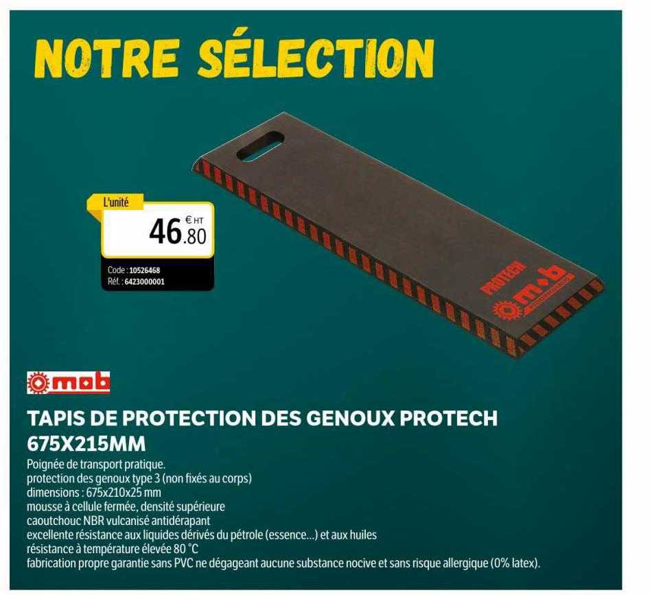 tapis de protection des genoux protech 675 x 215 mm mob