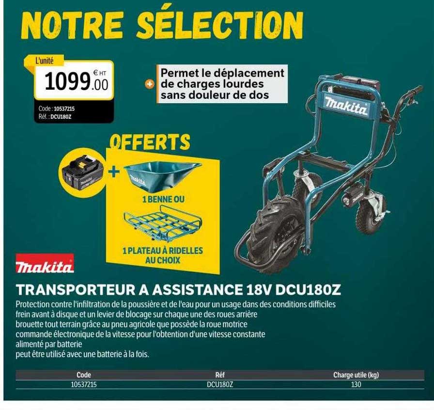 transporteur à assistance 18v dcu180z makita
