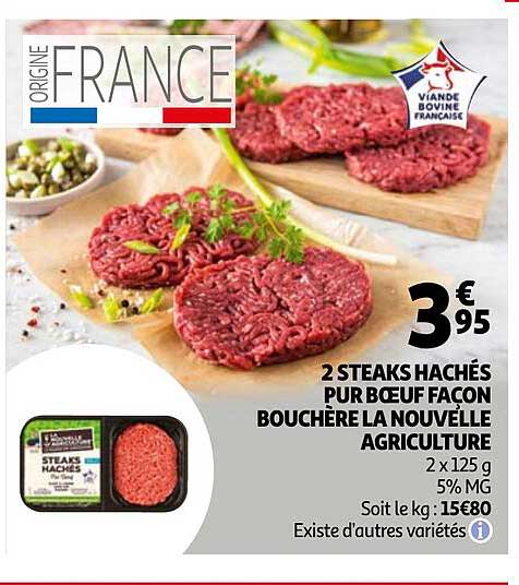 2 steaks hachés pur boeuf façon bouchère la nouvelle agriculture