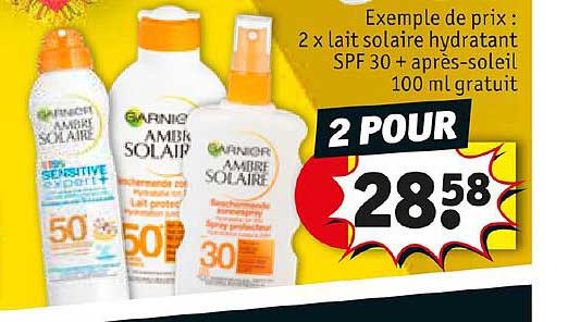 2x lait solaire hydratant spf 30 + après-soleil 100 ml gratuit