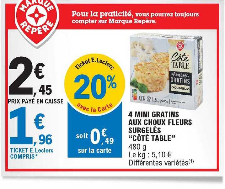 4 mini gratins aux choux fleurs surgelés "côté table"