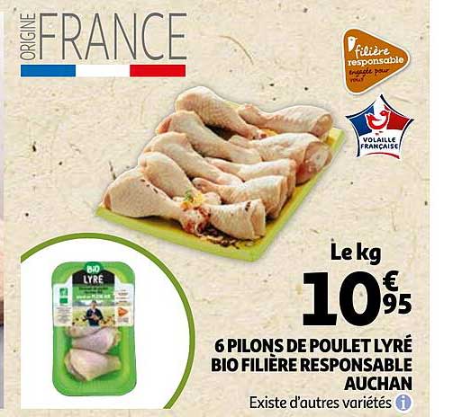 6 pilons de poulet lyré bio filière responsable auchan