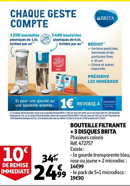 Bouteille Filtrante + 3 Disques Brita