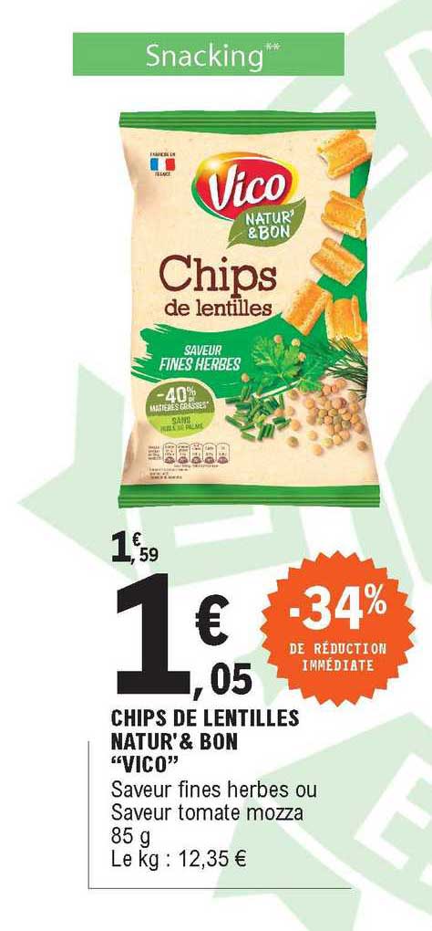 Chips De Lentilles Natur'& Bon "vico" -34% De Réduction Immédiate